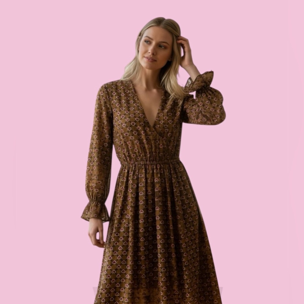 Yomi Brown Floral Midi Dress